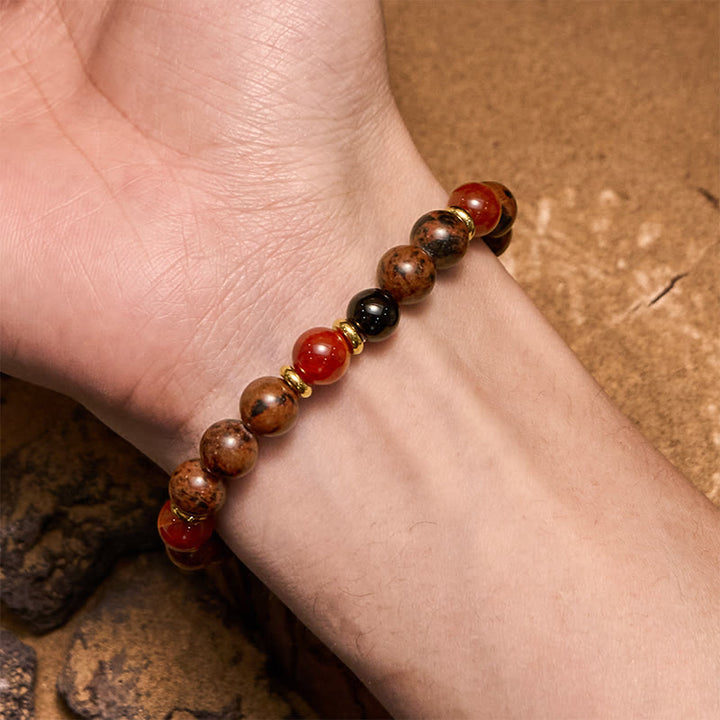 Olivenorma Natural Mahogany Obsidian Red Coral Beaded Bracelet
