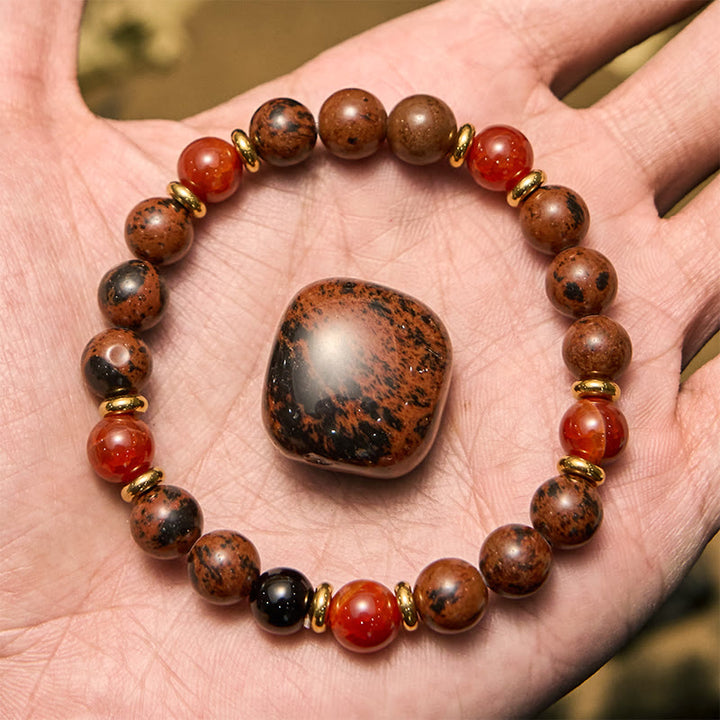 Olivenorma Natural Mahogany Obsidian Red Coral Beaded Bracelet