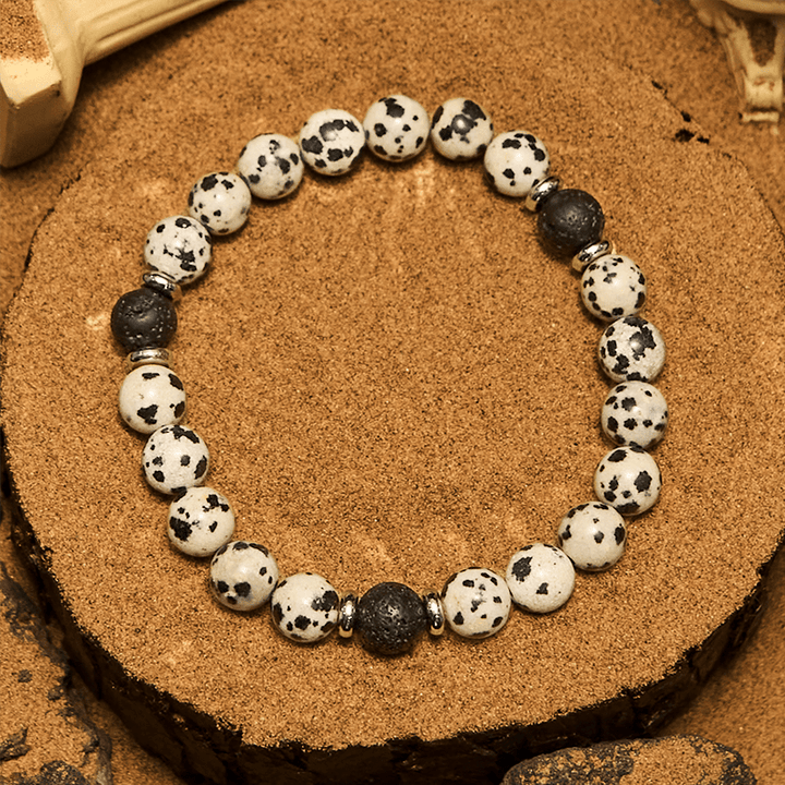 Olivenorma Natural Dalmatian Jasper Lava Stone Beaded Bracelet
