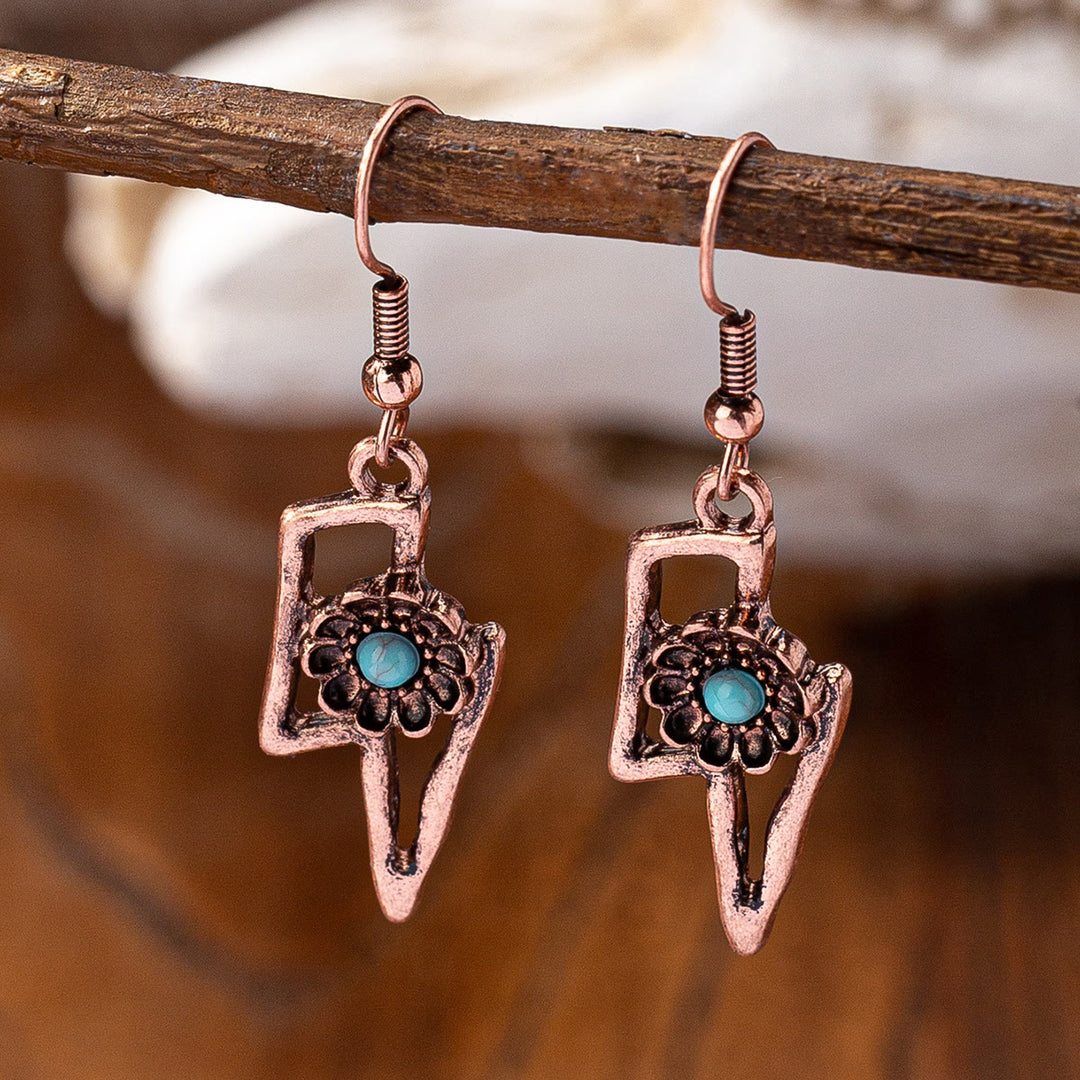 Olivenorma Retro Western Style Turquoise Metal Earrings