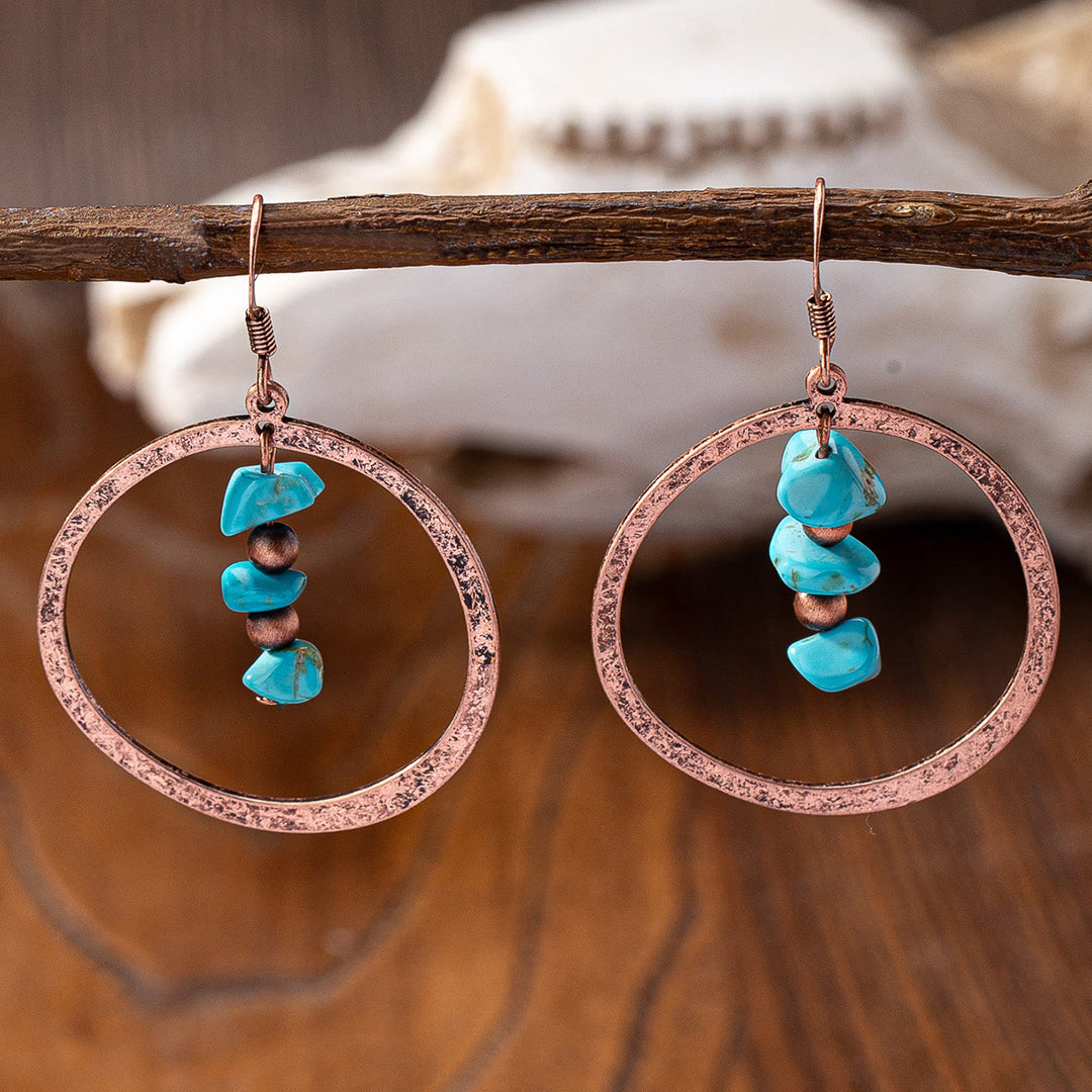 Olivenorma Retro Western Style Turquoise Metal Earrings