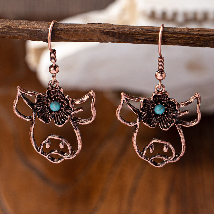 Olivenorma Retro Western Style Turquoise Metal Earrings