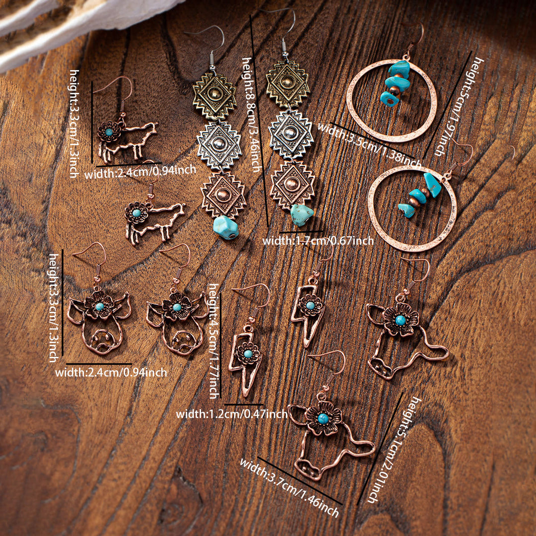 Olivenorma Retro Western Style Turquoise Metal Earrings