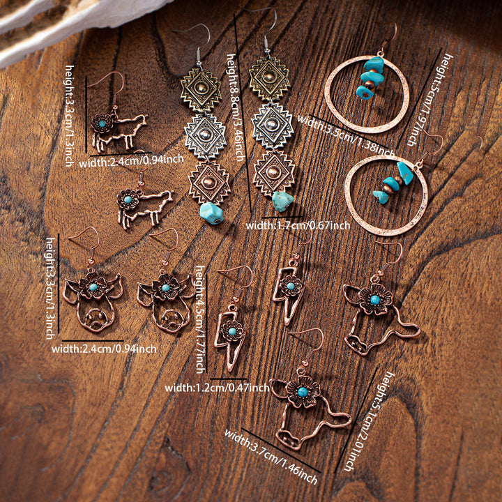 Olivenorma Retro Western Style Turquoise Metal Earrings