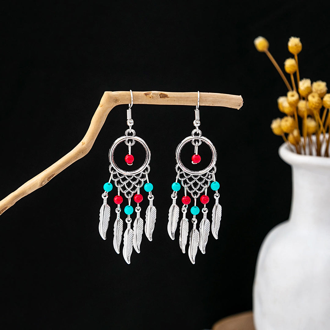 Olivenorma Retro Ethnic Style Bohemian Tassel Turquoise Earrings