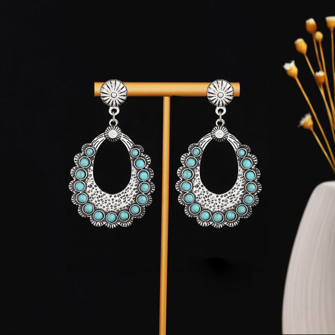 Olivenorma Retro Ethnic Style Bohemian Tassel Turquoise Earrings