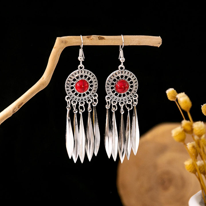 Olivenorma Retro Ethnic Style Bohemian Tassel Turquoise Earrings