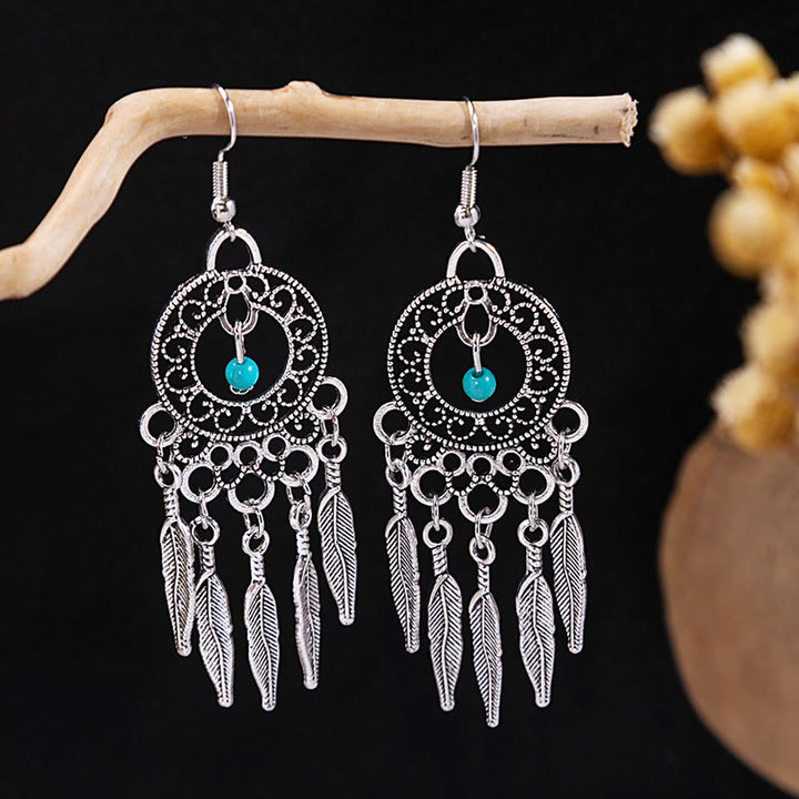 Olivenorma Retro Ethnic Style Bohemian Tassel Turquoise Earrings