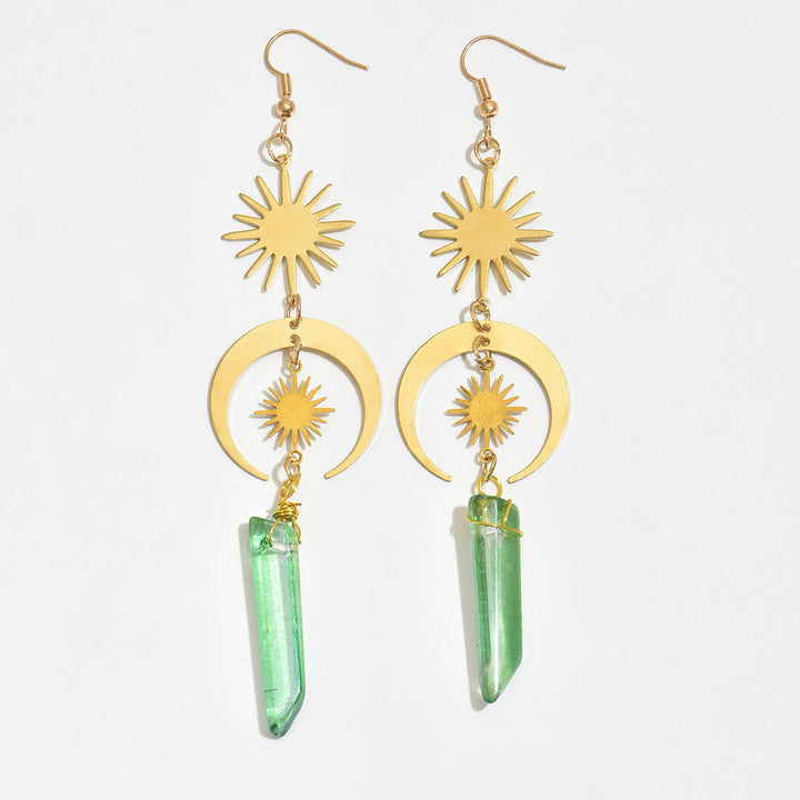 Olivenorma Green Fluorite Moon Star Pendant Earrings