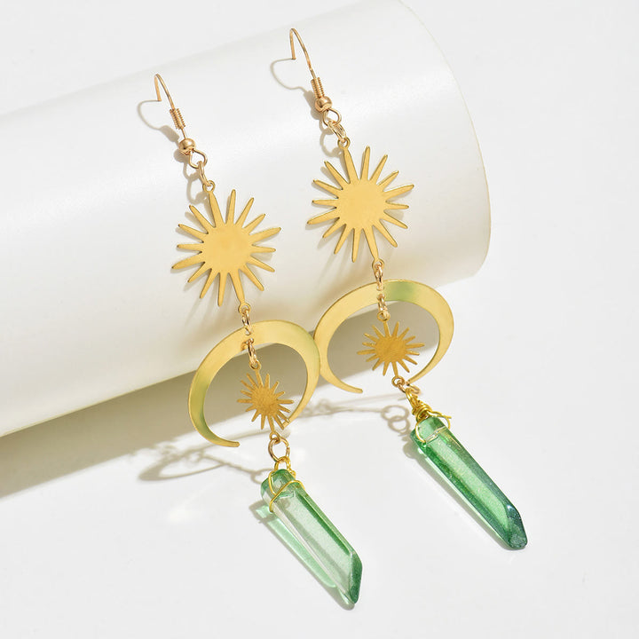 Olivenorma Green Fluorite Moon Star Pendant Earrings