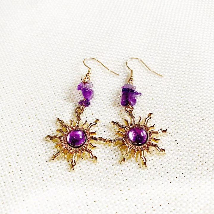 Olivenorma Natural Amethyst Gravel Beads Sun Earrings