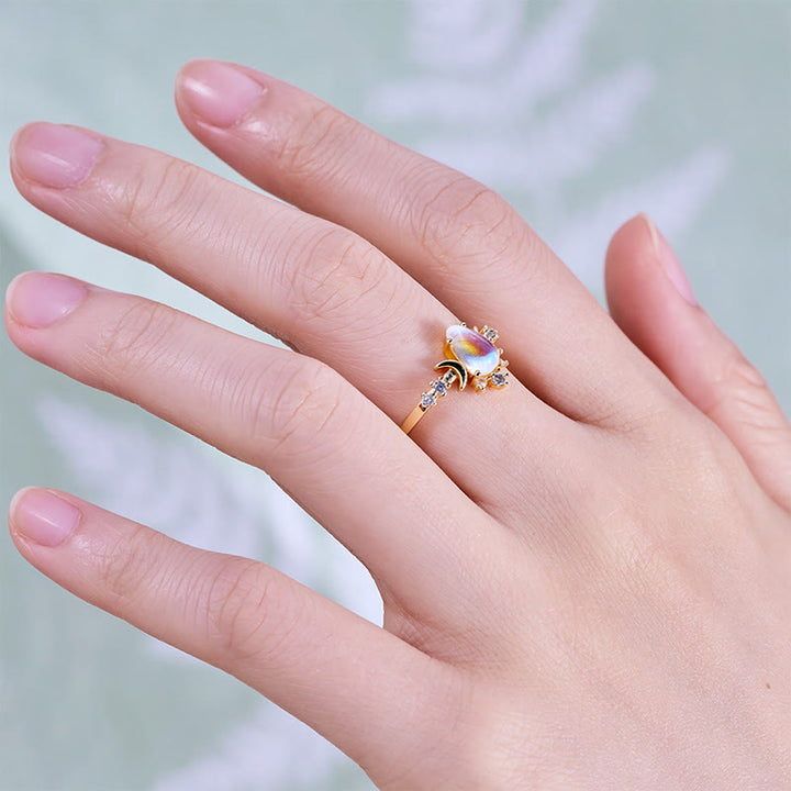 Olivenorma Teardrop Cut Artificial Moonstone Double Moon Ring
