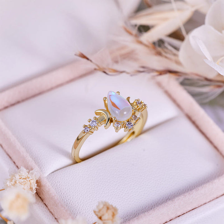 Olivenorma Teardrop Cut Artificial Moonstone Double Moon Ring