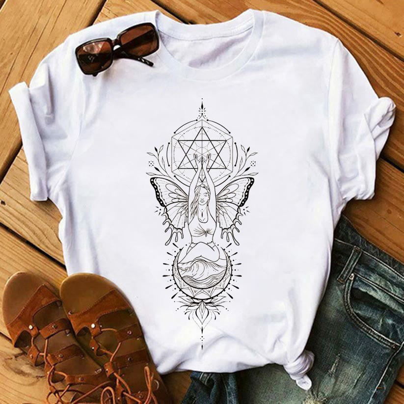 Olivenorma Tree of Life Inspirational Cotton T-Shirts - Metatron's Cube & Fairy - 2XL - image 7