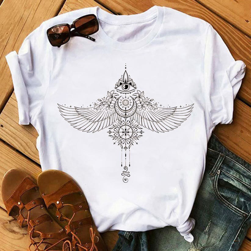 Olivenorma Tree of Life Inspirational Cotton T-Shirts - Evil Eye & Wings - 2XL - image 8
