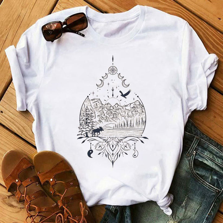 Olivenorma Tree of Life Inspirational Cotton T-Shirts - Moon Phase & Mountains and Rivers - 2XL - image 10