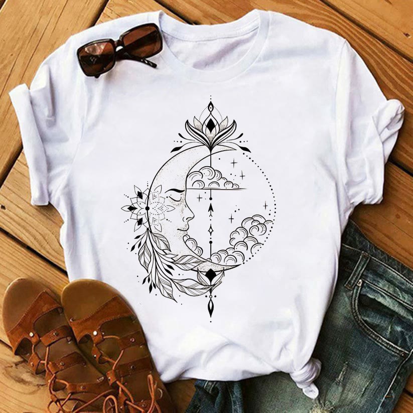 Olivenorma Tree of Life Inspirational Cotton T-Shirts - Moon & Lotus - 2XL - image 4