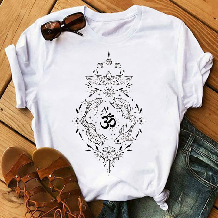 Olivenorma Tree of Life Inspirational Cotton T-Shirts - Pisces & OM - 2XL - image 6