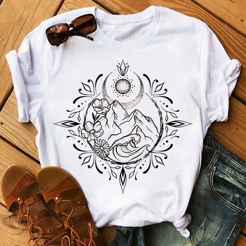 Olivenorma Tree of Life Inspirational Cotton T-Shirts - Mountains & Rivers - 2XL - image 5