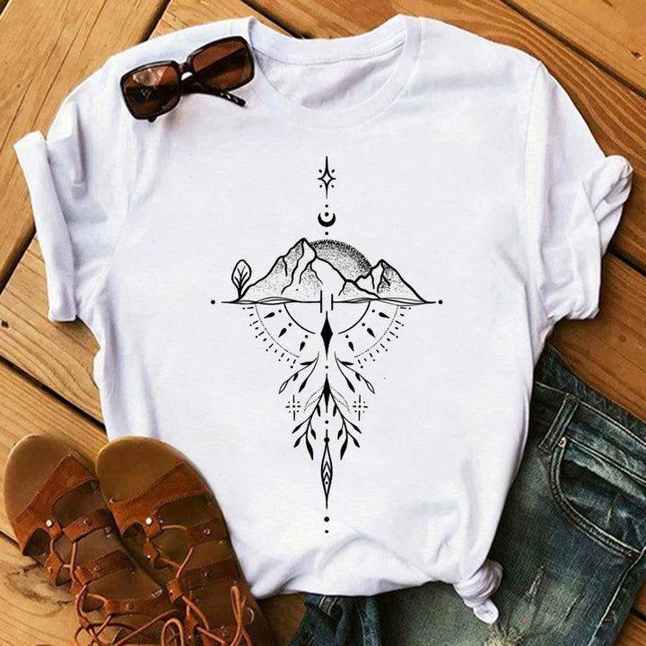 Olivenorma Tarot Print Inspirational Cotton T-Shirts - Mountain - 2XL - image 2