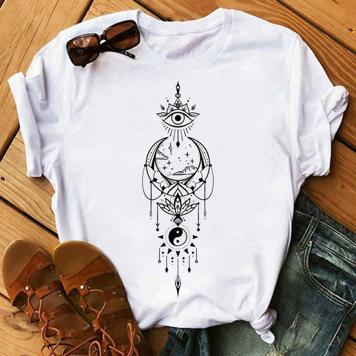 Olivenorma Tarot Print Inspirational Cotton T-Shirts - Evil Eye & Moon - 2XL - image 5