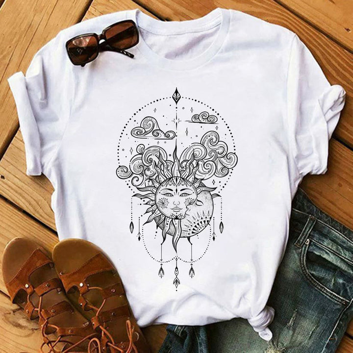 Olivenorma Tarot Print Inspirational Cotton T-Shirts - Sun & Moon - 2XL - image 4