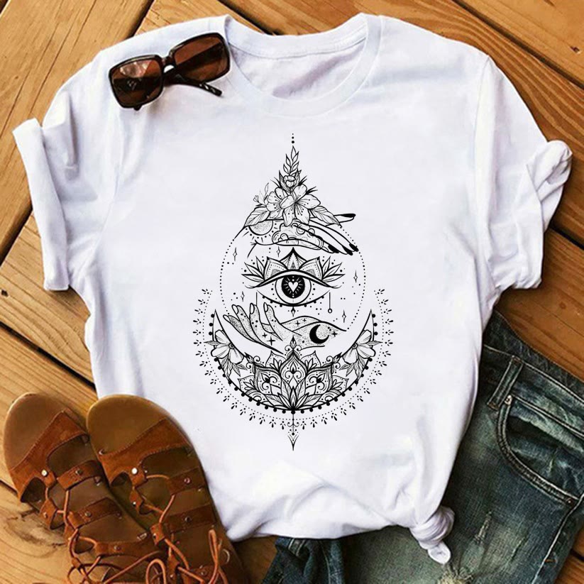 Olivenorma Tarot Print Inspirational Cotton T-Shirts - Evil Eye & Hand - 2XL - image 6