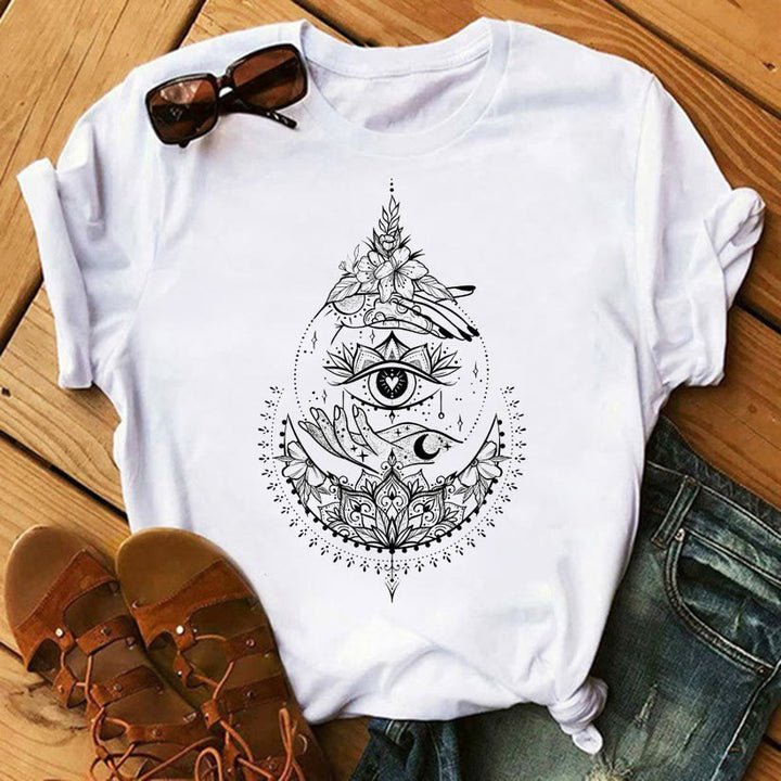 Olivenorma Tarot Print Inspirational Cotton T-Shirts - Evil Eye & Hand - 2XL - image 6