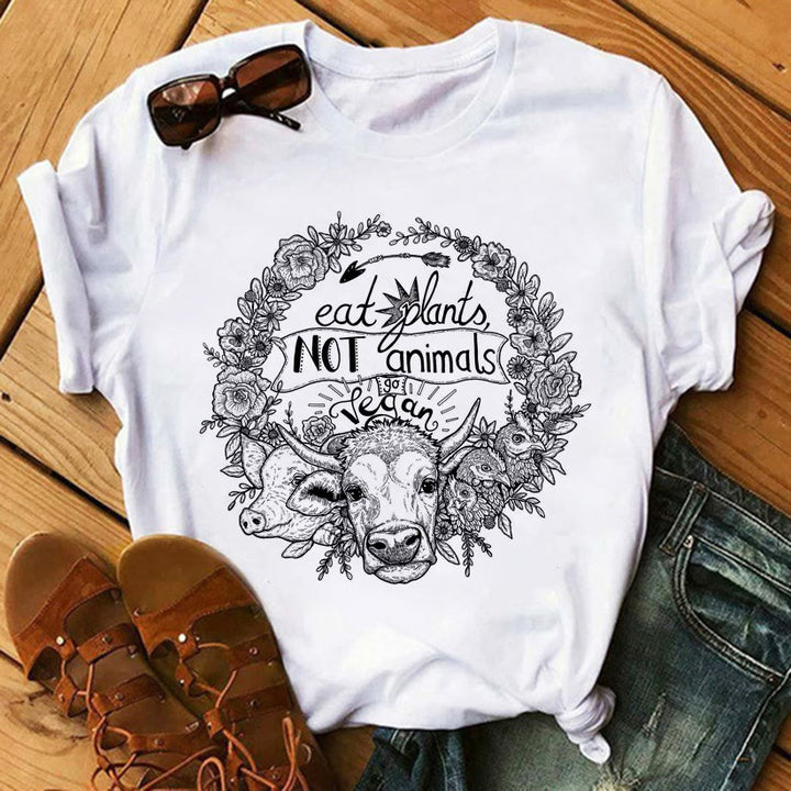 Olivenorma Tarot Print Inspirational Cotton T-Shirts - Eat Plants Not Animals - 2XL - image 10