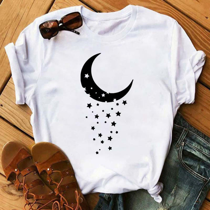 Olivenorma Cotton Moon Butterfly Printed T-Shirt - Moon & Stars # 2 - 2XL - image 4