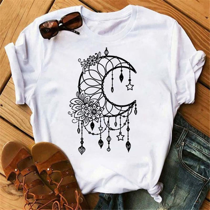 Olivenorma Cotton Moon Butterfly Printed T-Shirt - Moon & Flowers - 2XL - image 7