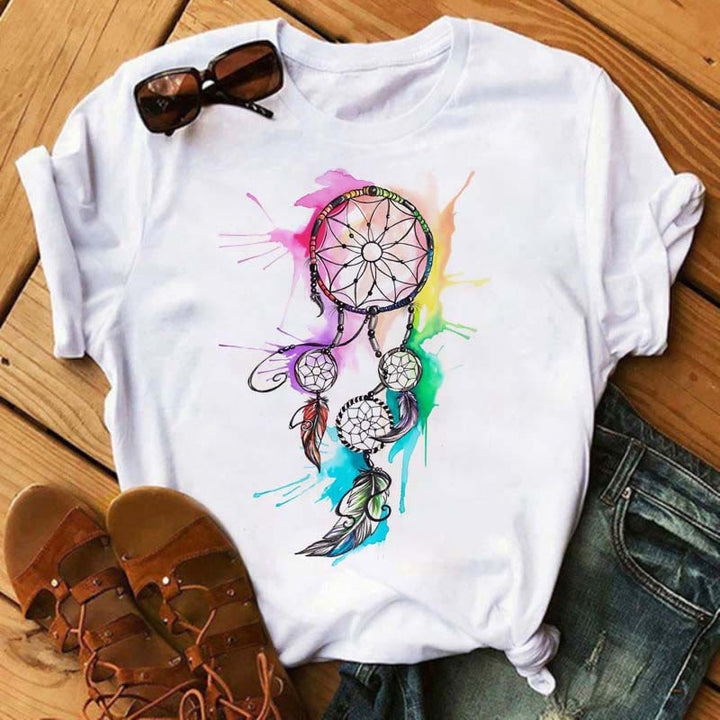 Olivenorma Cotton Dreamcatcher Printed T-Shirt - Colorful Dreamcatcher - 2XL - image 6