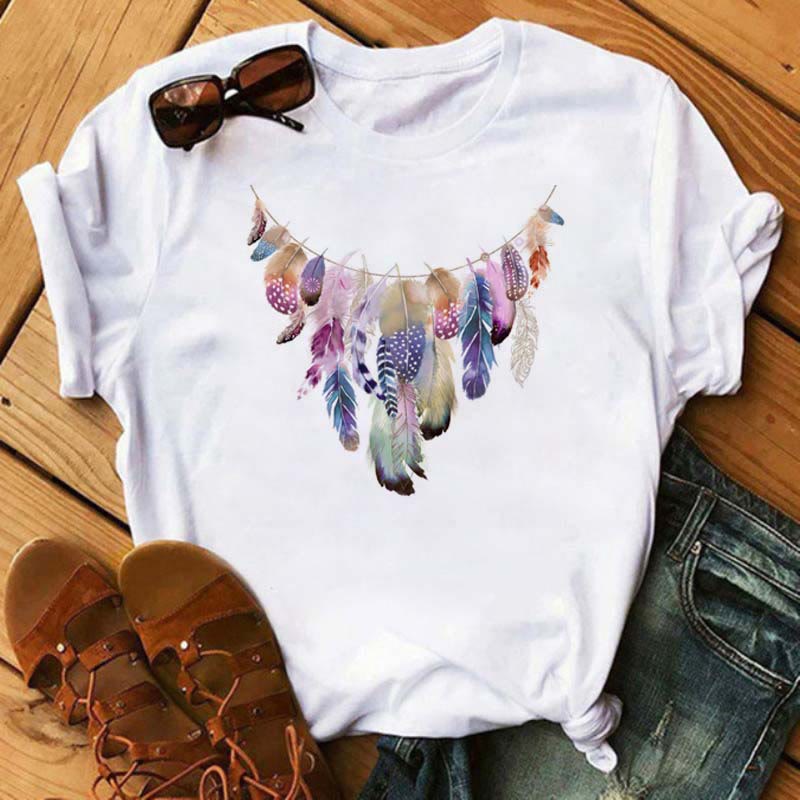 Olivenorma Cotton Dreamcatcher Tree Of Life Printed T-Shirt - Feather - 2XL - image 13