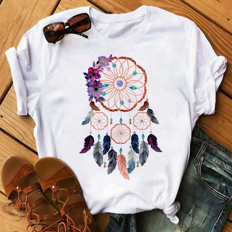 Olivenorma Cotton Dreamcatcher Tree Of Life Printed T-Shirt - Purple Flower Dreamcatcher - 2XL - image 6