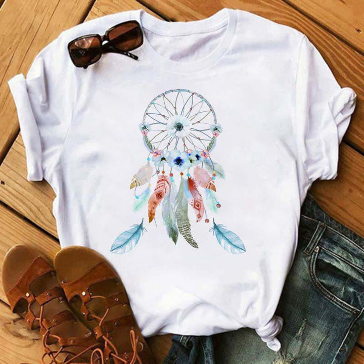Olivenorma Cotton Dreamcatcher Tree Of Life Printed T-Shirt - Water Blue Dreamcatcher - 2XL - image 5