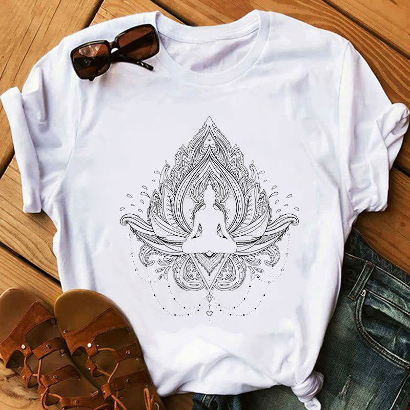 Olivenorma Buddha Chakra Meditation Zen Hobo Boho Printed T-Shirt - Buddha&Lotus - 2XL - image 3