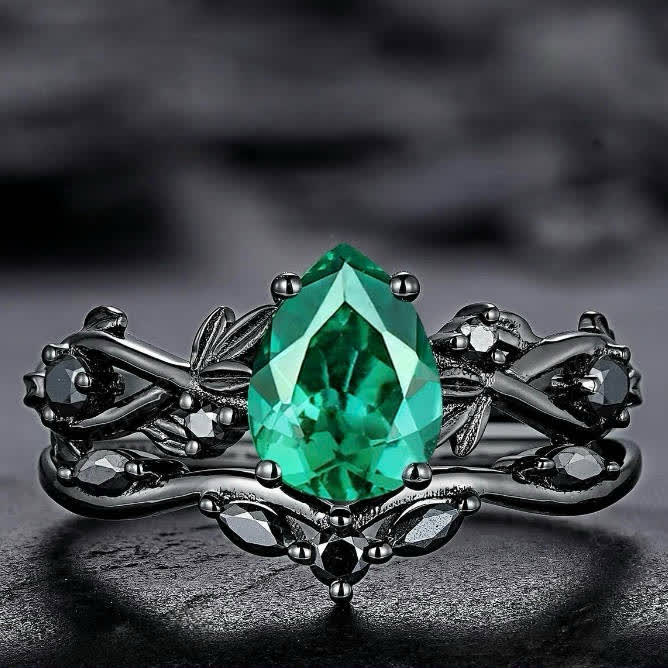 FREE Today:  Lucky Stone Aquamarine Leaf Engagement Ring Set - US 11 - Emerald - image 24