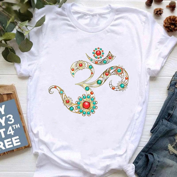 Olivenorma Meditation Hamsa Buddha Lotus Printed T-Shirt - Vintage Print Om - 2XL - image 7