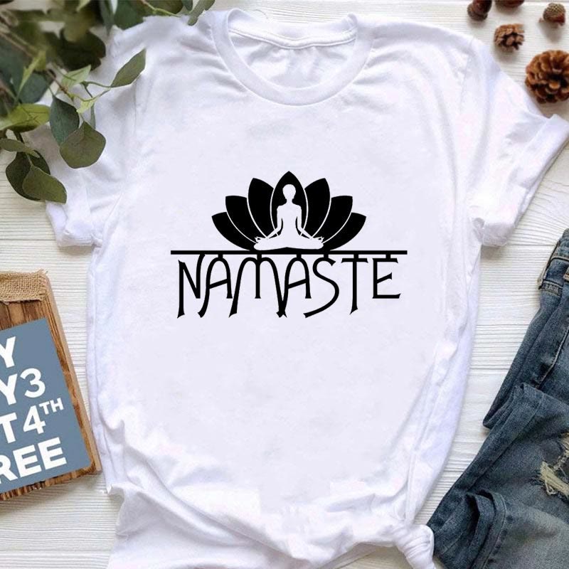 Olivenorma Meditation Hamsa Buddha Lotus Printed T-Shirt - Buddha & Lotus - 2XL - image 5