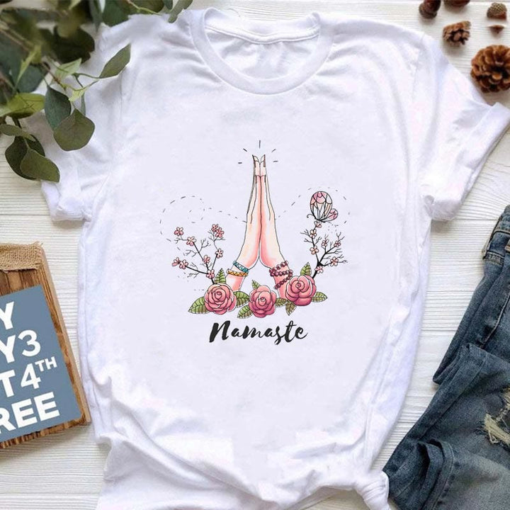 Olivenorma Meditation Hamsa Buddha Lotus Printed T-Shirt - Hand & Rose - 2XL - image 2