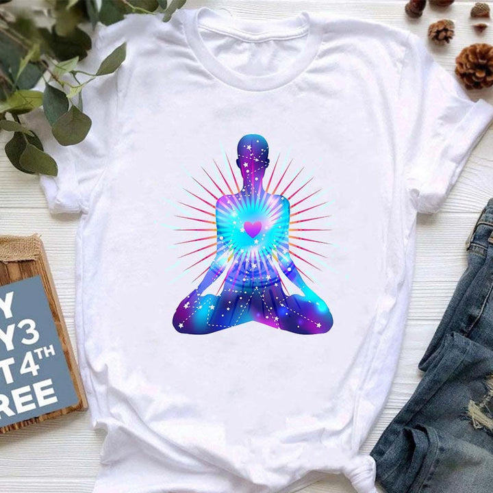 Olivenorma Meditation Hamsa Buddha Lotus Printed T-Shirt - Love & Buddha - 2XL - image 4