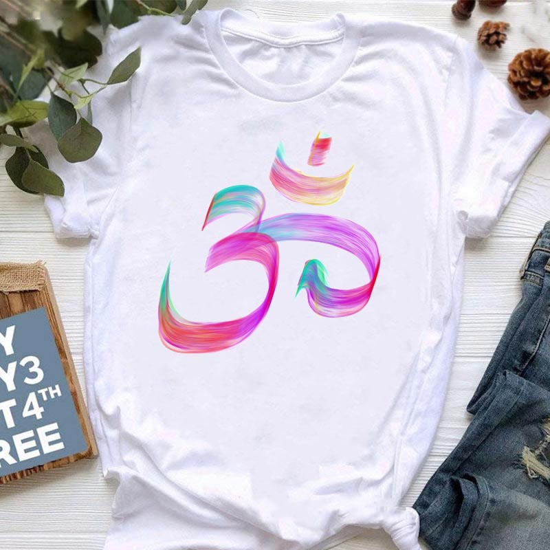 Olivenorma Meditation Hamsa Buddha Lotus Printed T-Shirt - Colorful Om - 2XL - image 6