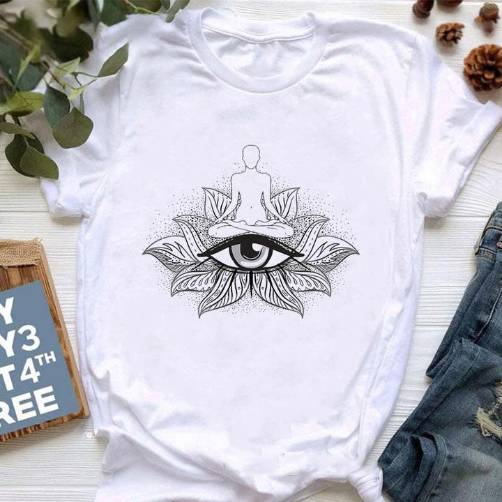 Olivenorma Meditation Evil Eye Buddha OM Printed T-Shirt - Evil Eye & Black Lotus - 2XL - image 5
