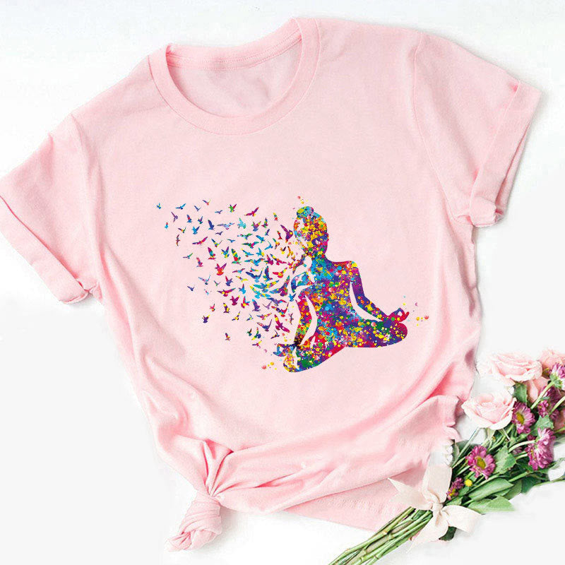 Olivenorma Colorful Buddha Meditation Yoga Printed T-Shirt - Colorful Buddha - Pink - 2XL - image 8