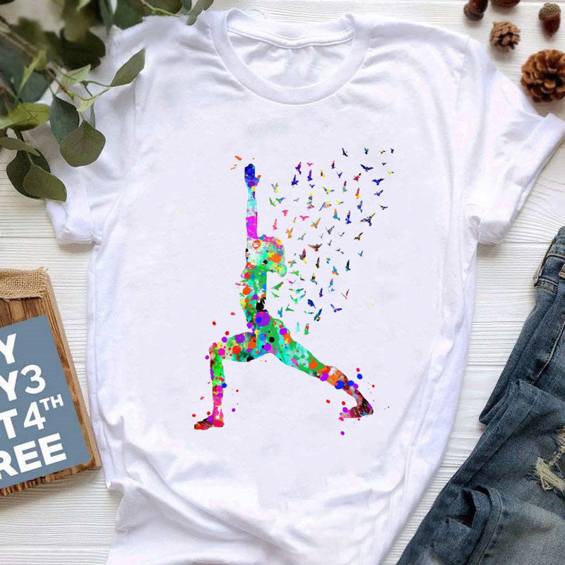 Olivenorma Colorful Buddha Meditation Yoga Printed T-Shirt - Yoga pose#3 - White - 2XL - image 6