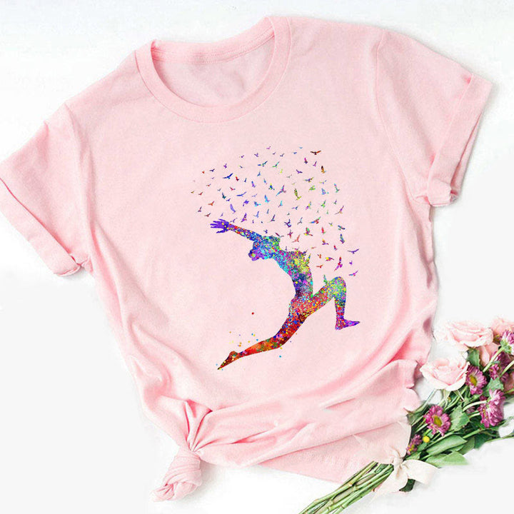 Olivenorma Colorful Buddha Meditation Yoga Printed T-Shirt - Yoga pose#2 - Pink - 2XL - image 12