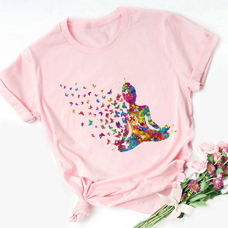 Olivenorma Colorful Buddha Meditation Yoga Printed T-Shirt - Colorful Buddha#2 - Pink - 2XL - image 9