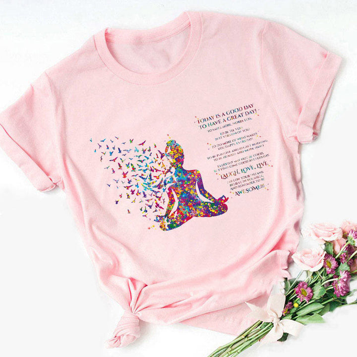 Olivenorma Colorful Buddha Meditation Yoga Printed T-Shirt - Buddha colorful text - Pink - 2XL - image 10