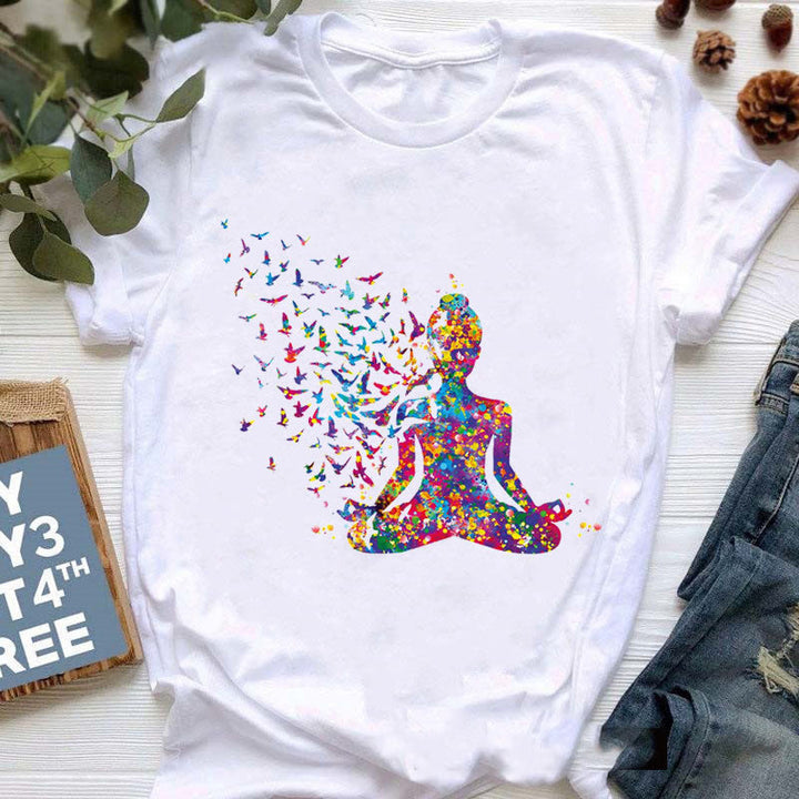 Olivenorma Colorful Buddha Meditation Yoga Printed T-Shirt - Colorful Buddha#2 - White - 2XL - image 2