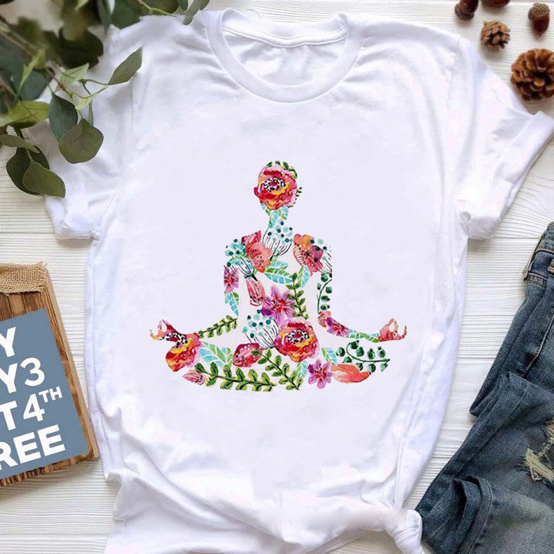 Olivenorma Buddha Yoga Meditation Top Colorful Printed T-Shirt - Flower Buddha - 2XL - image 4